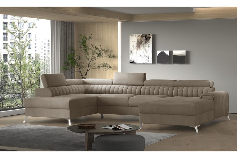 Kamran Bäddsoffa m. Divan och Schäslong med Förvaring - Beige - Möbler - Soffa - Bäddsoffa