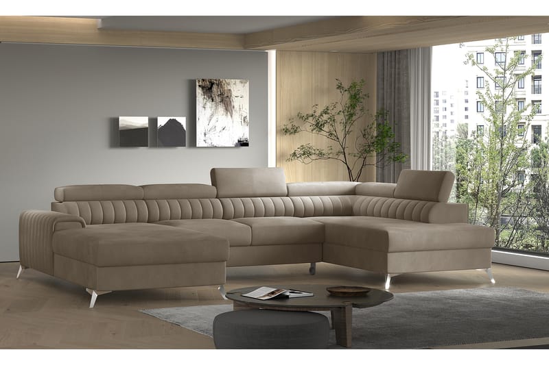 Kamran Bäddsoffa m. Divan och Schäslong med Förvaring - Beige - Möbler - Soffa - Bäddsoffa