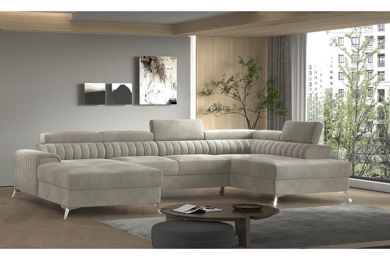 Kamran Bäddsoffa m. Divan och Schäslong med Förvaring - Beige - Möbler - Soffa - Bäddsoffa