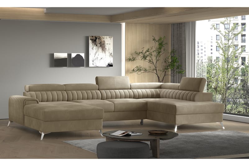 Kamran Bäddsoffa m. Divan och Schäslong med Förvaring - Beige - Möbler - Soffa - Bäddsoffa