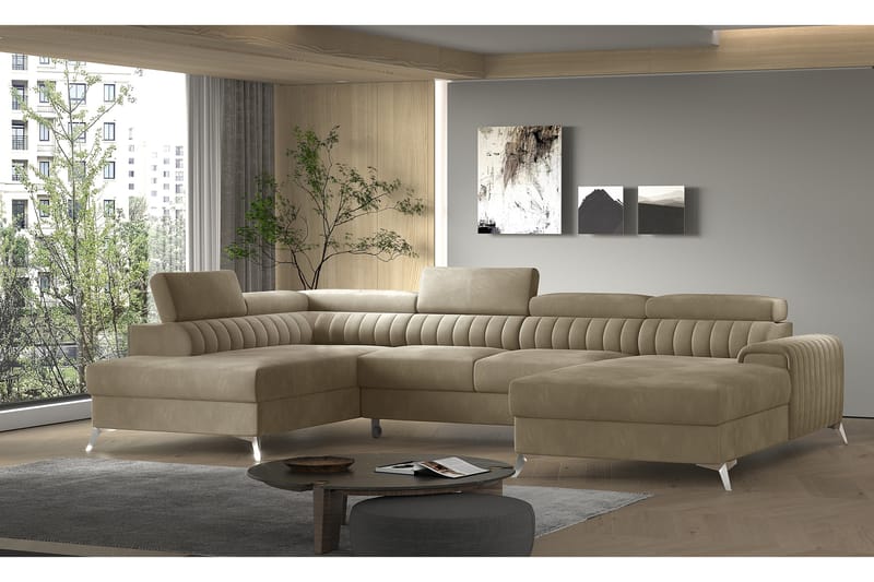 Kamran Bäddsoffa m. Divan och Schäslong med Förvaring - Beige - Möbler - Soffa - Bäddsoffa