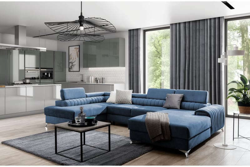 Kamran Bäddsoffa m. Divan och Schäslong med Förvaring - Blå - Möbler - Soffa - Bäddsoffa