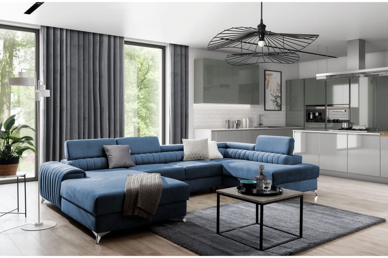 Kamran Bäddsoffa m. Divan och Schäslong med Förvaring - Blå - Möbler - Soffa - Bäddsoffa