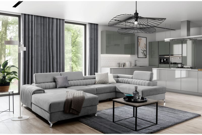 Kamran Bäddsoffa m. Divan och Schäslong med Förvaring - Grå - Möbler - Soffa - Bäddsoffa