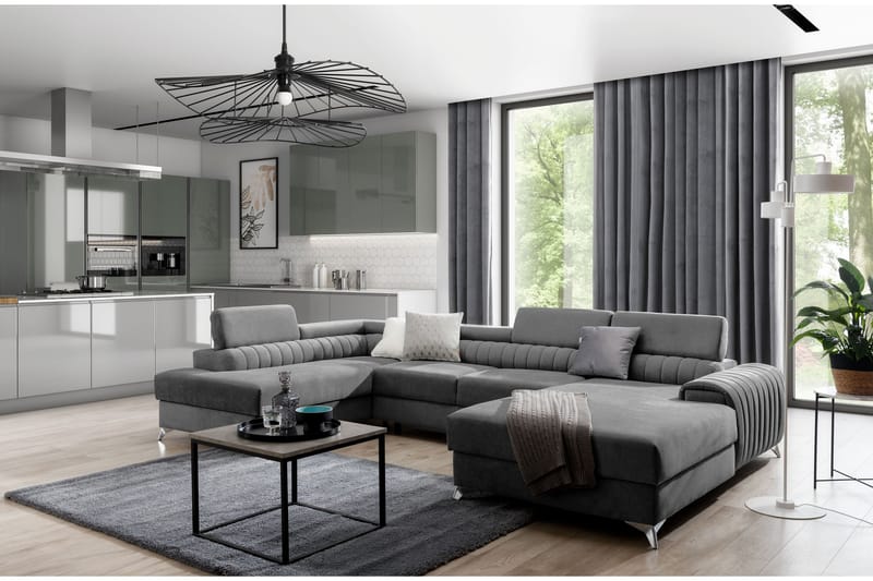 Kamran Bäddsoffa m. Divan och Schäslong med Förvaring - Grå - Möbler - Soffa - Bäddsoffa