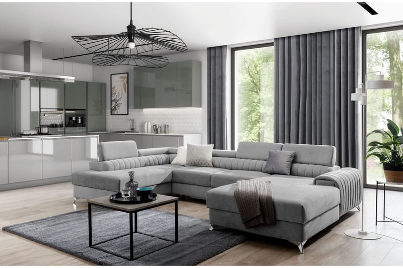 Kamran Bäddsoffa m. Divan och Schäslong med Förvaring - Grå - Möbler - Soffa - Bäddsoffa
