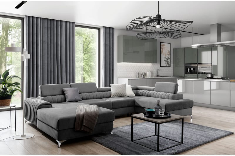 Kamran Bäddsoffa m. Divan och Schäslong med Förvaring - Grå - Möbler - Soffa - Bäddsoffa