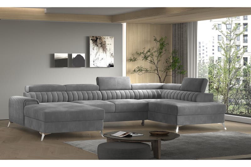 Kamran Bäddsoffa m. Divan och Schäslong med Förvaring - Grå - Möbler - Soffa - Bäddsoffa