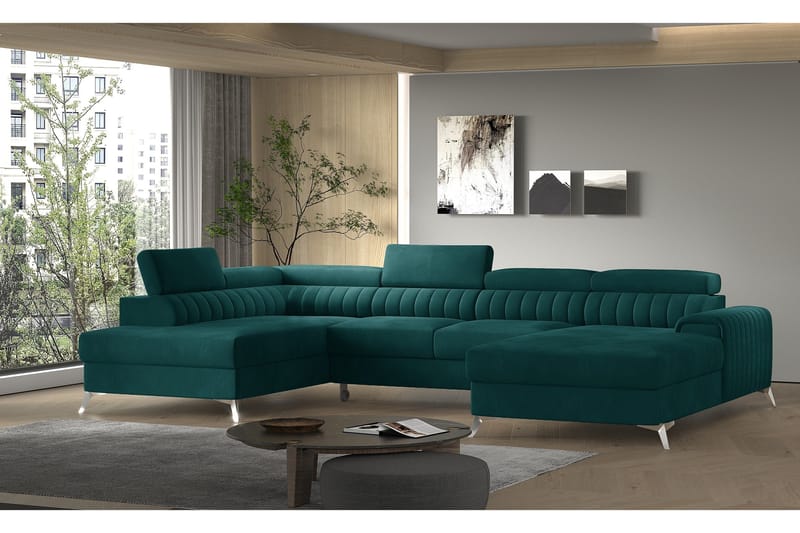 Kamran Bäddsoffa m. Divan och Schäslong med Förvaring - Grön - Möbler - Soffa - Bäddsoffa