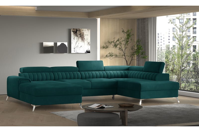 Kamran Bäddsoffa m. Divan och Schäslong med Förvaring - Grön - Möbler - Soffa - Bäddsoffa