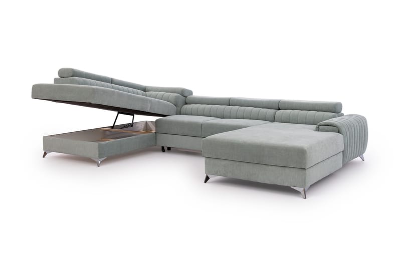 Kamran Bäddsoffa m. Divan och Schäslong med Förvaring - Ljusblå - Möbler - Soffa - Bäddsoffa