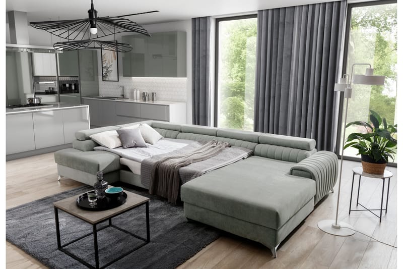 Kamran Bäddsoffa m. Divan och Schäslong med Förvaring - Ljusblå - Möbler - Soffa - Bäddsoffa