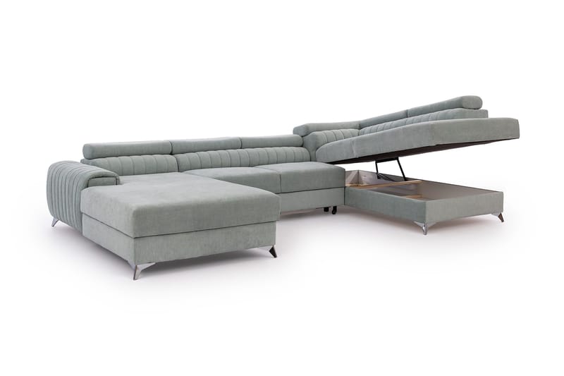 Kamran Bäddsoffa m. Divan och Schäslong med Förvaring - Ljusblå - Möbler - Soffa - Bäddsoffa