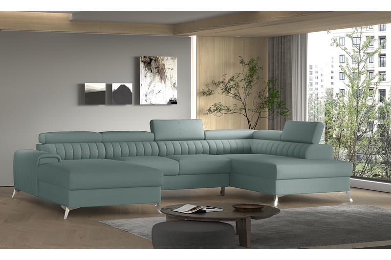 Kamran Bäddsoffa m. Divan och Schäslong med Förvaring - Ljusblå - Möbler - Soffa - Bäddsoffa