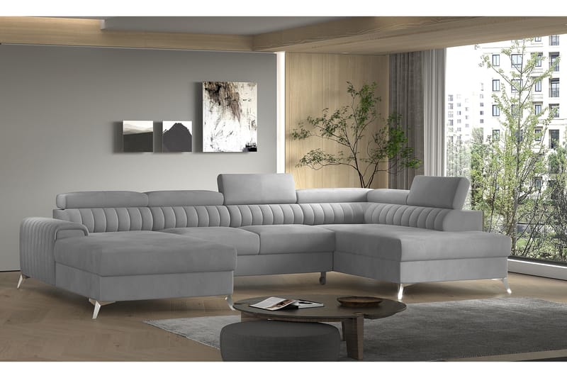 Kamran Bäddsoffa m. Divan och Schäslong med Förvaring - Ljusgrå - Möbler - Soffa - Bäddsoffa