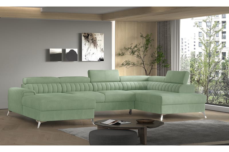 Kamran Bäddsoffa m. Divan och Schäslong med Förvaring - Ljusgrön - Möbler - Soffa - Bäddsoffa
