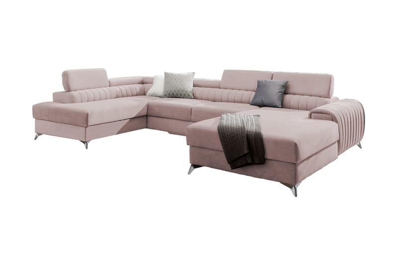 Kamran Bäddsoffa m. Divan och Schäslong med Förvaring - Ljusrosa - Möbler - Soffa - Bäddsoffa