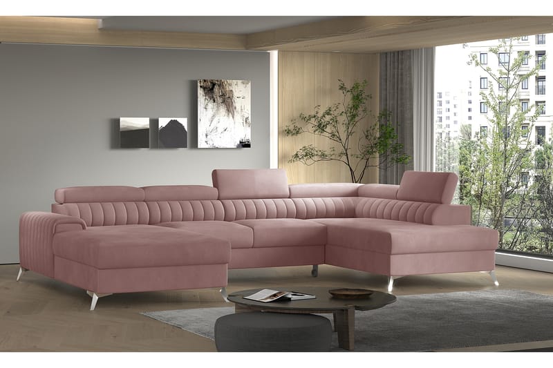 Kamran Bäddsoffa m. Divan och Schäslong med Förvaring - Rosa - Bäddsoffa - Bäddsoffa divan