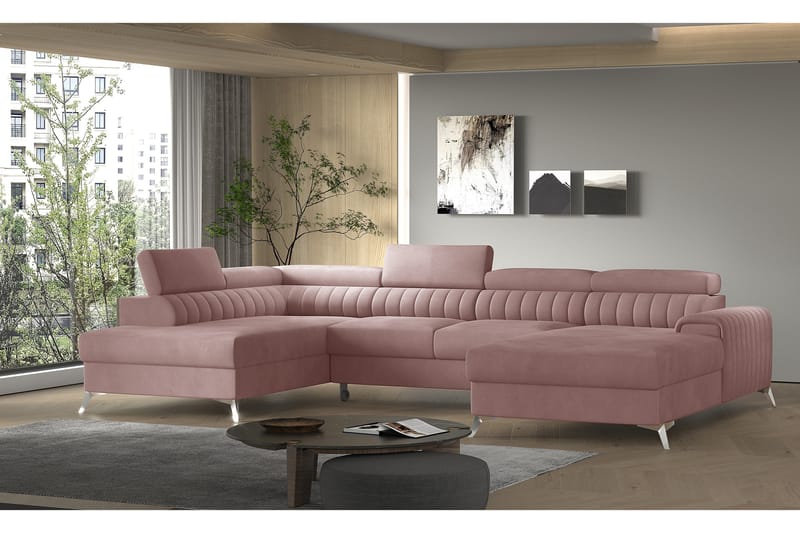 Kamran Bäddsoffa m. Divan och Schäslong med Förvaring - Rosa - Bäddsoffa - Bäddsoffa divan