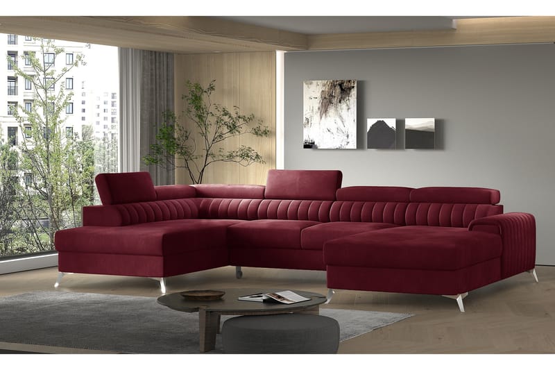 Kamran Bäddsoffa m. Divan och Schäslong med Förvaring - Vinröd - Möbler - Soffa - Bäddsoffa