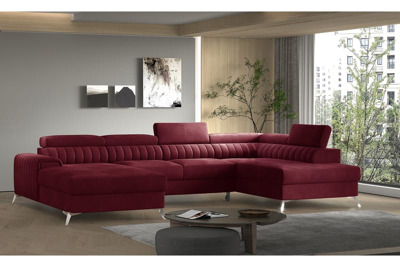 Kamran Bäddsoffa m. Divan och Schäslong med Förvaring - Vinröd - Möbler - Soffa - Bäddsoffa