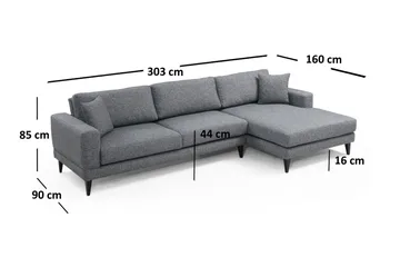 Katilaya Bäddsoffa med Divan Höger - Grå - Möbler - Soffa - Bäddsoffa
