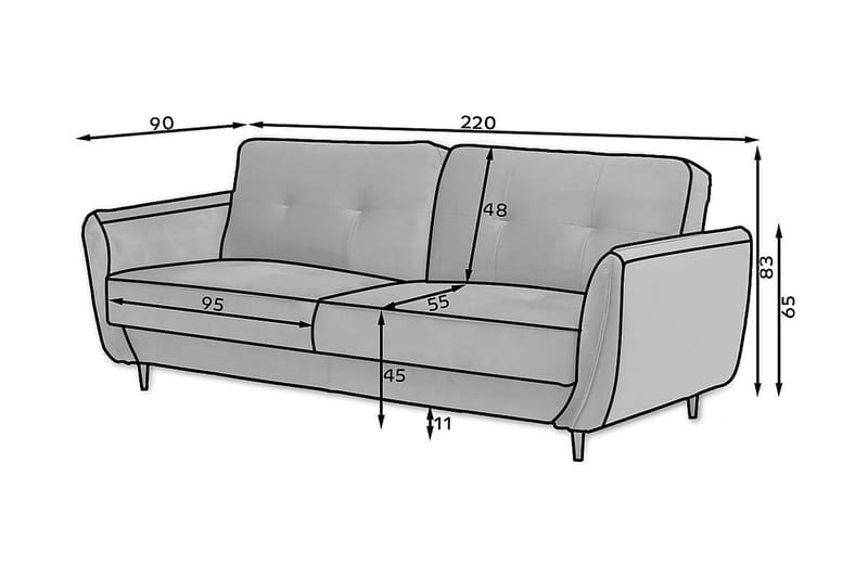 Katsuya Bäddsoffa 3-sits - Blå - Bäddsoffa - Bäddsoffa 3 sits