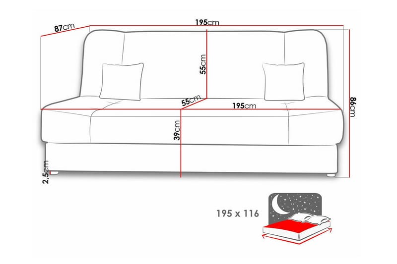 Kintore 2-sits Bäddsoffa - Grå - Bäddsoffa - Bäddsoffa 2 sits