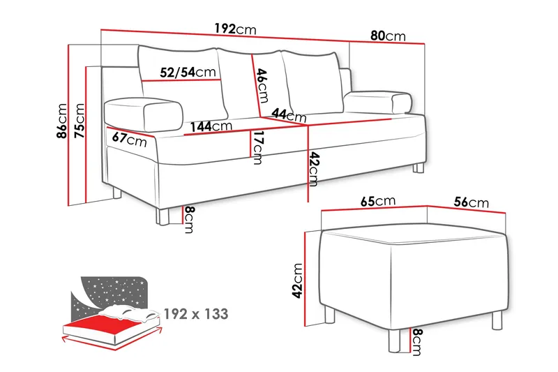 Kintore 2-sits Bäddsoffa Ljusgrå - Möbler - Soffa - Bäddsoffa