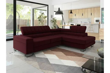 Kintore 3-sits Höger Hörnbäddsoffa 123x192 cm med Förvaring i Sammet - Röd - Möbler - Soffa - Bäddsoffa