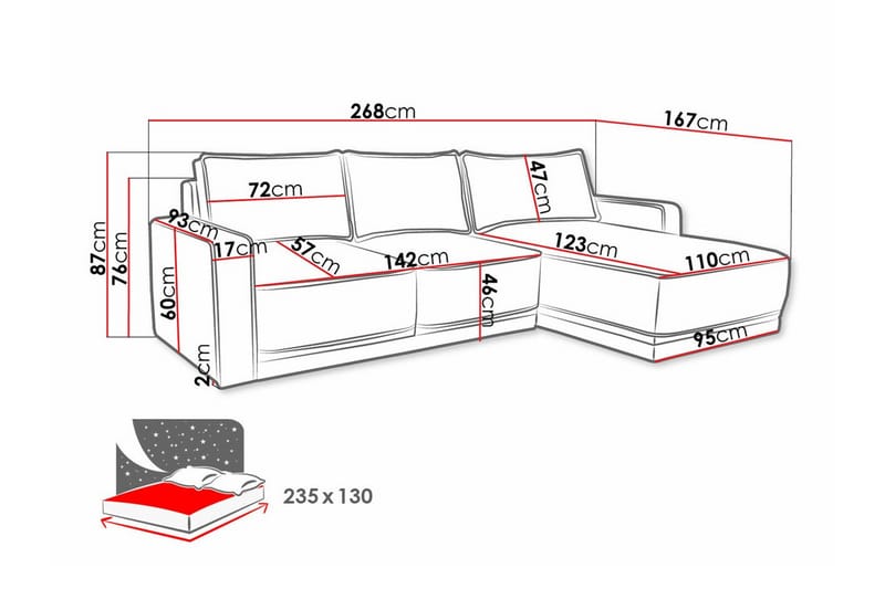 Kintore 3-sits Hörnbäddsoffa - Blå - Bäddsoffa - Hörnbäddsoffa