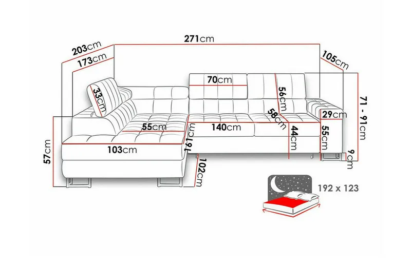 Kintore 3-sits Hörnbäddsoffa Dark red - Möbler - Soffa - Bäddsoffa