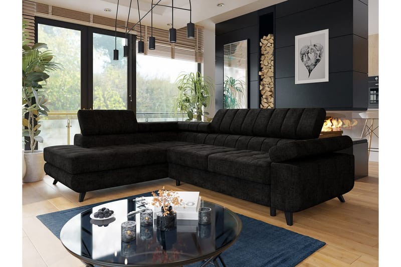 Kintore 3-sits Hörnbäddsoffa NO_BRAND Black - Möbler - Soffa - Bäddsoffa