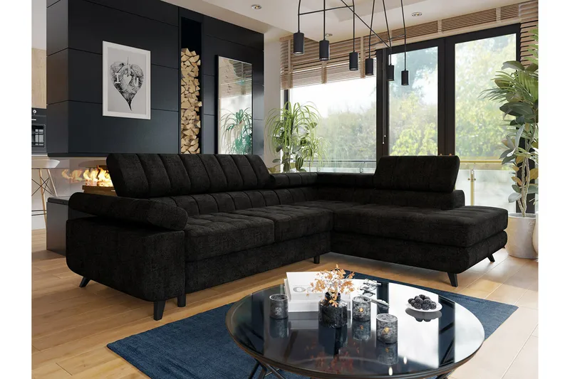 Kintore 3-sits Hörnbäddsoffa NO_BRAND Black - Möbler - Soffa - Bäddsoffa