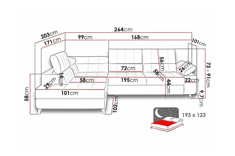 Kintore 3-sits Hörnbäddsoffa NO_BRAND Black - Möbler - Soffa - Bäddsoffa