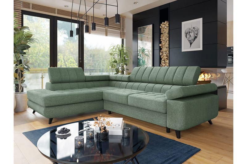 Kintore 3-sits Hörnbäddsoffa NO_BRAND Light green - Möbler - Soffa - Bäddsoffa