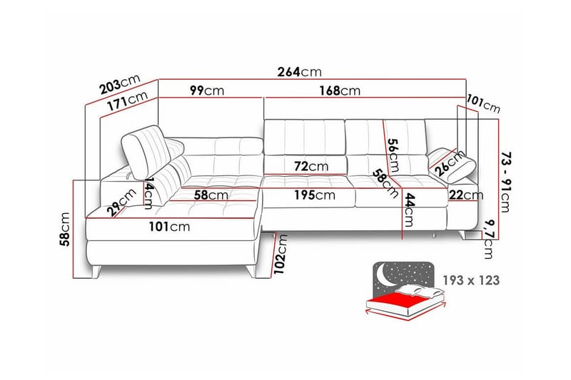 Kintore 3-sits Hörnbäddsoffa - Bäddsoffa - Hörnbäddsoffa