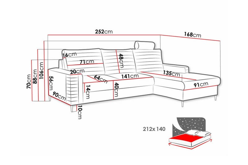 Kintore 3-sits Hörnbäddsoffa - Bäddsoffa - Hörnbäddsoffa