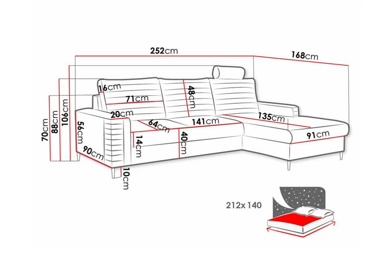 Kintore 3-sits Hörnbäddsoffa - Bäddsoffa - Hörnbäddsoffa