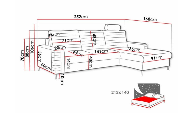 Kintore 3-sits Hörnbäddsoffa - Bäddsoffa - Hörnbäddsoffa