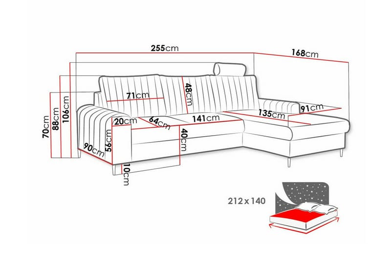 Kintore 3-sits Hörnbäddsoffa - Bäddsoffa - Hörnbäddsoffa