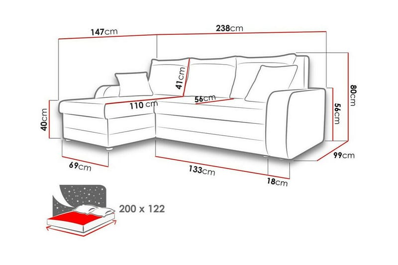 Kintore 3-sits Hörnbäddsoffa - Bäddsoffa - Hörnbäddsoffa