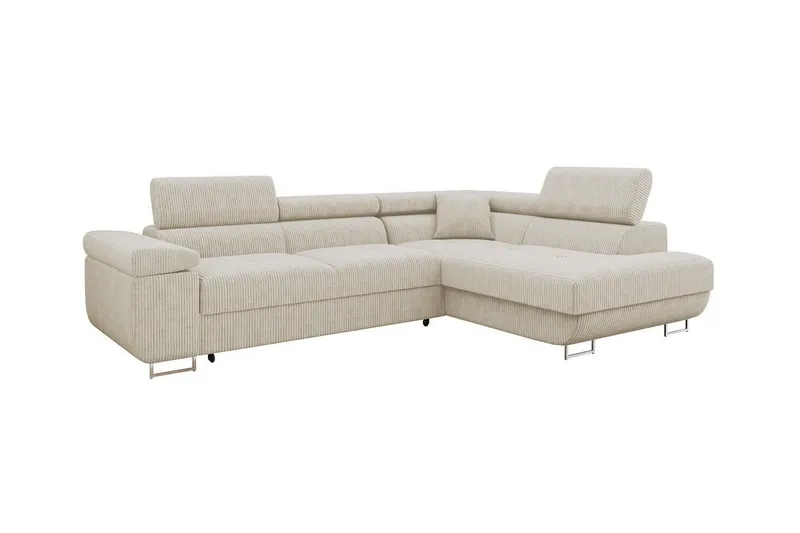 Kintore 4-sits Högervänd L-formad Hörnbäddsoffa 125x198 cm i Manchestertyg, Beige