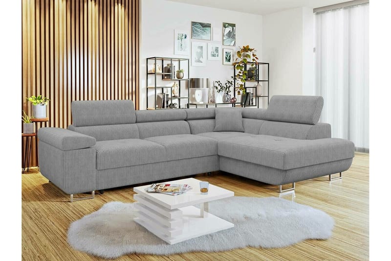 Kintore 4-sits Högervänd L-formad Hörnbäddsoffa 125x198 cm i Manchestertyg - Grå - Möbler - Soffa - Bäddsoffa