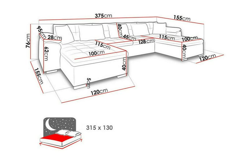 Kintore 4-sits Hörnbäddsoffa 375 cm - Bäddsoffa - Hörnbäddsoffa