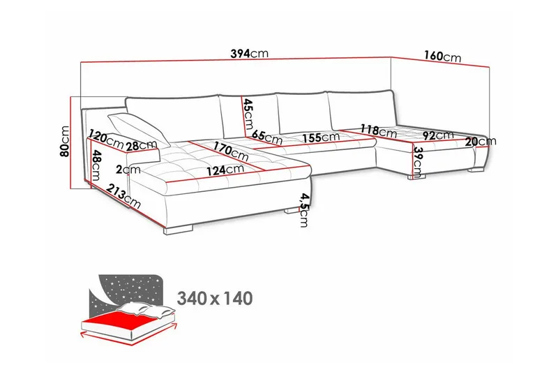 Kintore 4-sits Hörnbäddsoffa beige - Möbler - Soffa - Bäddsoffa