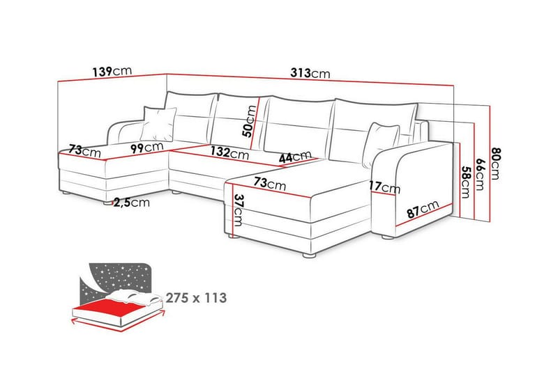 Kintore 4-sits Hörnbäddsoffa NO_BRAND Dark grey - Möbler - Soffa - Bäddsoffa