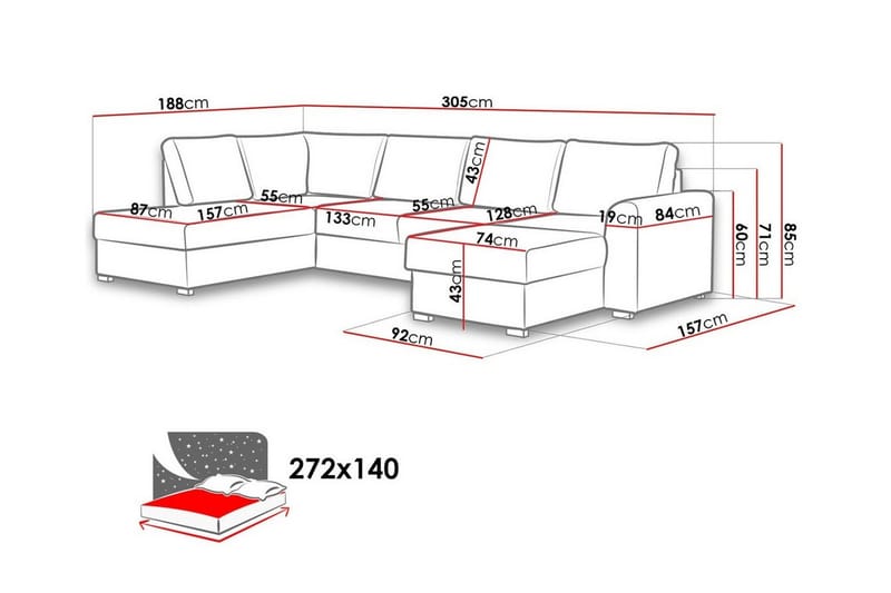 Kintore 4-sits Hörnbäddsoffa - Bäddsoffa - Hörnbäddsoffa