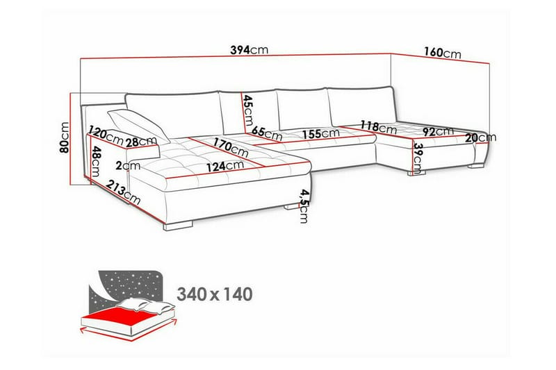 Kintore 4-sits Hörnbäddsoffa - Bäddsoffa - Hörnbäddsoffa