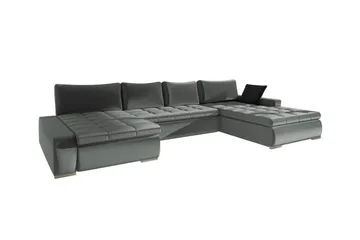 Kintore 4-sits U-formad Hörnbäddsoffa 140x340 cm med Förvaring i Konstläder - Grå - Möbler - Soffa - Bäddsoffa